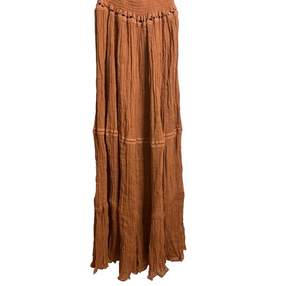 Jen's Pirate Booty Iberian Maxi Dress One Shoulder Smocked Cut-Out Rust Size XS - Picture 7 of 12